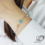 دستبند آسانسوری مهره دار با گل آبی کد 16514