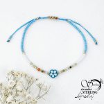 دستبند آسانسوری مهره دار با گل آبی کد 16514