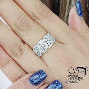 انگشتر نقره طرح موجدار فول نگین کد 16551