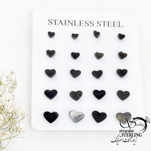 گوشواره استیل قلب مشکی متوسط کد 17430