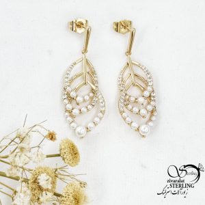 گوشواره ژوپینگ آویز برگ مرواریدی کد 17579