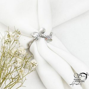 انگشتر ژوپینگ سفید طرح گل و پروانه کد 17805