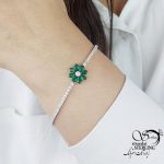 دستبند نقره گل جواهری طرح زمرد کد 17825