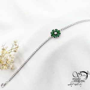 دستبند نقره گل جواهری طرح زمرد کد 17825