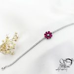 دستبند نقره گل جواهری طرح یاقوت سرخ کد 17827