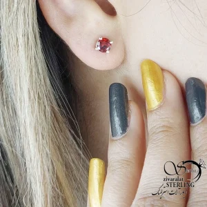 گوشواره نقره 925 عیار سنگ گارنت (زرشکی) کد 18386