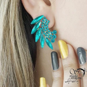گوشواره جواهری سبز طرح مدرن کد 18398