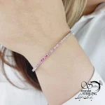 دستبند نقره تنیسی مولتی کالر قرمز کد 18498