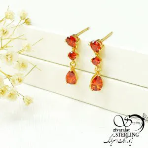 گوشواره آویز میخی رنگی ضد حساسیت کد 6682