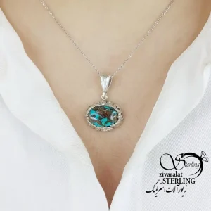 گردنبند نقره فیروزه عیار925 کد 19427