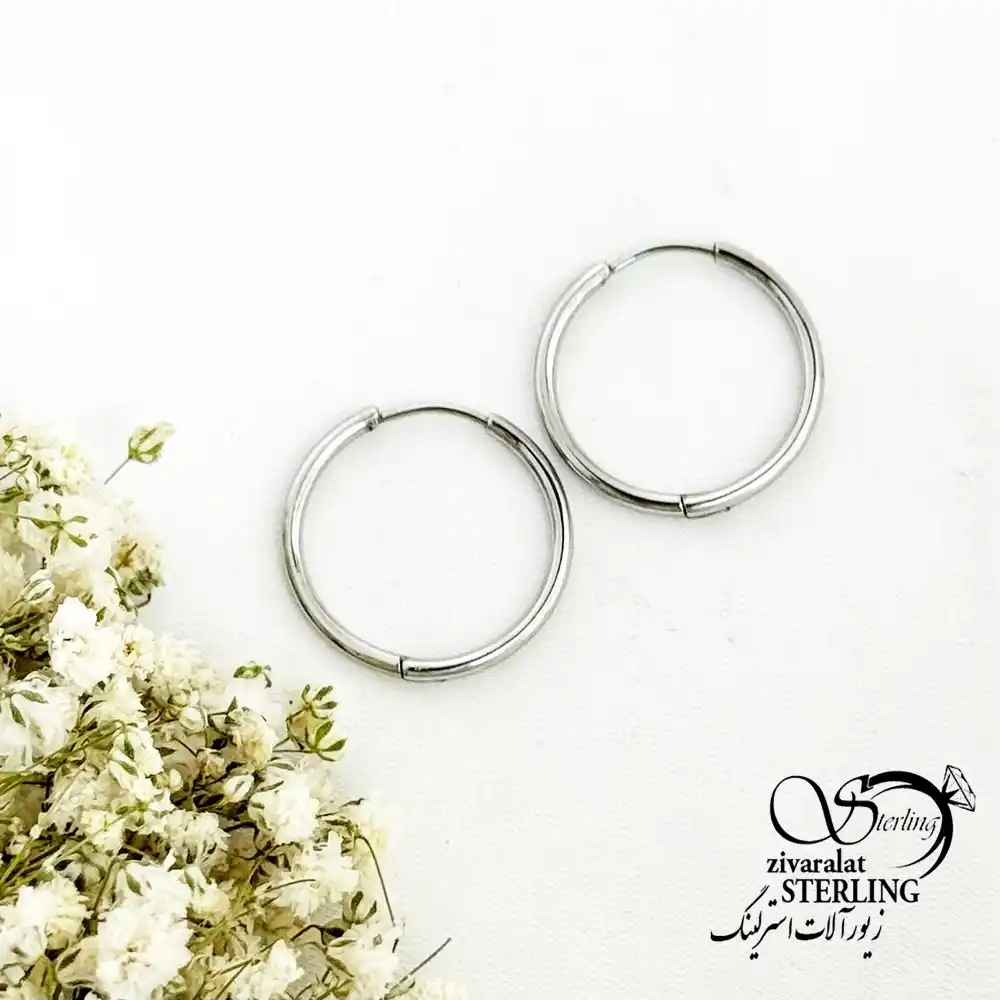 گوشواره حلقه ای سفید طرح طلا کد 19585 گوشواره حلقه ای سفید طرح طلا کد 19585