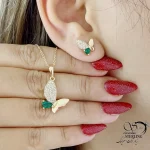 نیمست ژوپینگ پروانه با نگین اتمی و سبز طرح طلا کد 19703