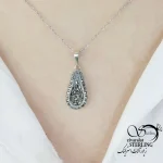 گردنبند سیاه قلم نقره آویز اشکی عیار925 کد 19842