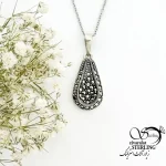 گردنبند سیاه قلم نقره آویز اشکی عیار925 کد 19842