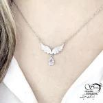 گردنبند استیل طرح بال فرشته نگین اشکی کد 20095