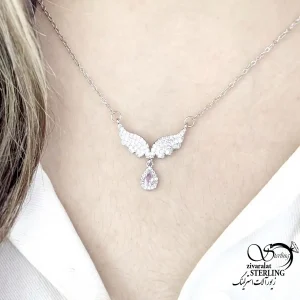 گردنبند استیل طرح بال فرشته نگین اشکی کد 20095