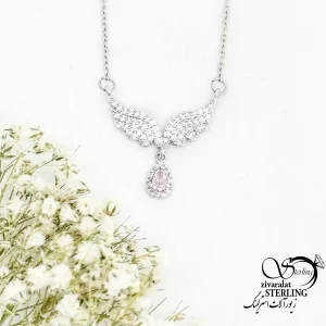گردنبند استیل طرح بال فرشته نگین اشکی کد 20095