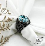 انگشتر طلاروس طرح فیروزه رکاب طرح دار کد 13052