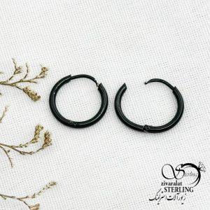 گوشواره استیل حلقه مشکی سایز بزرگ کد 13465