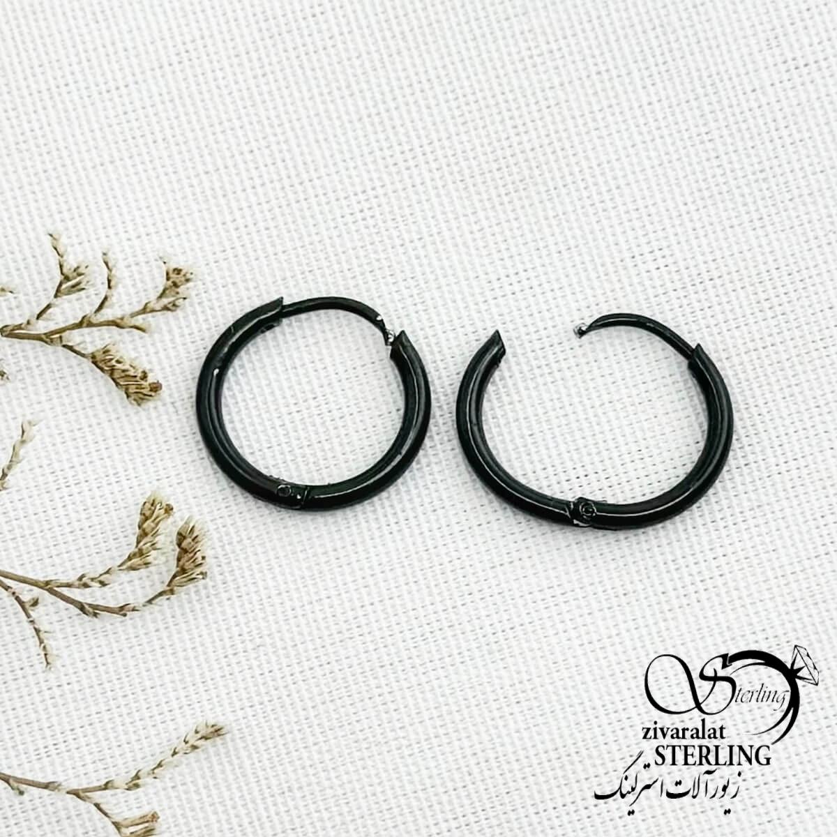 گوشواره استیل حلقه مشکی سایز بزرگ کد 13465