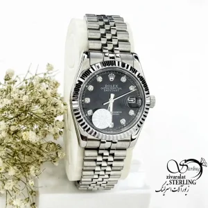ساعت استیل رولکس (ROLEX) دیت جات صفحه مشکی کد 19972