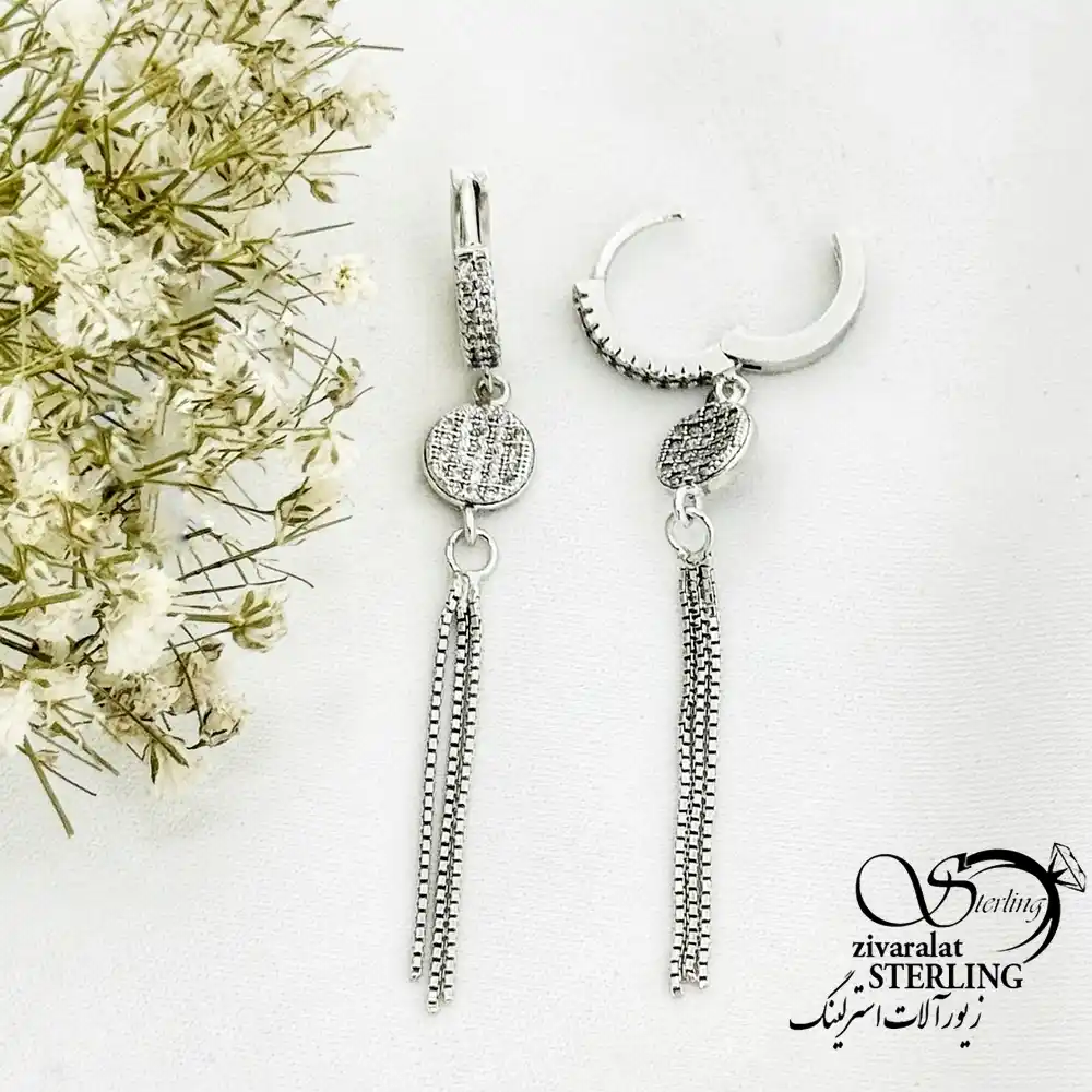 گوشواره کلیپسی نقره 925 عیار آویز ریش دار کد 20270
