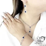 سرویس آویز اشکی طرح یاقوت کبود نقره 925ایتالیا کد 20285
