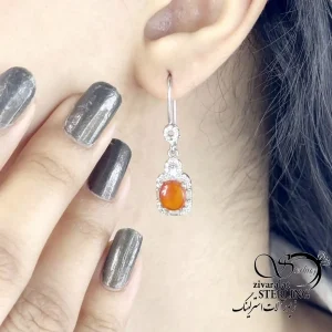 گوشواره نقره 925 عیار جواهری با سنگ عقیق یمن کد 20392
