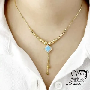 گردنبند نگین آبی طرح طلا گوی دار کد 20481