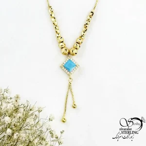 گردنبند نگین آبی طرح طلا گوی دار کد 20481