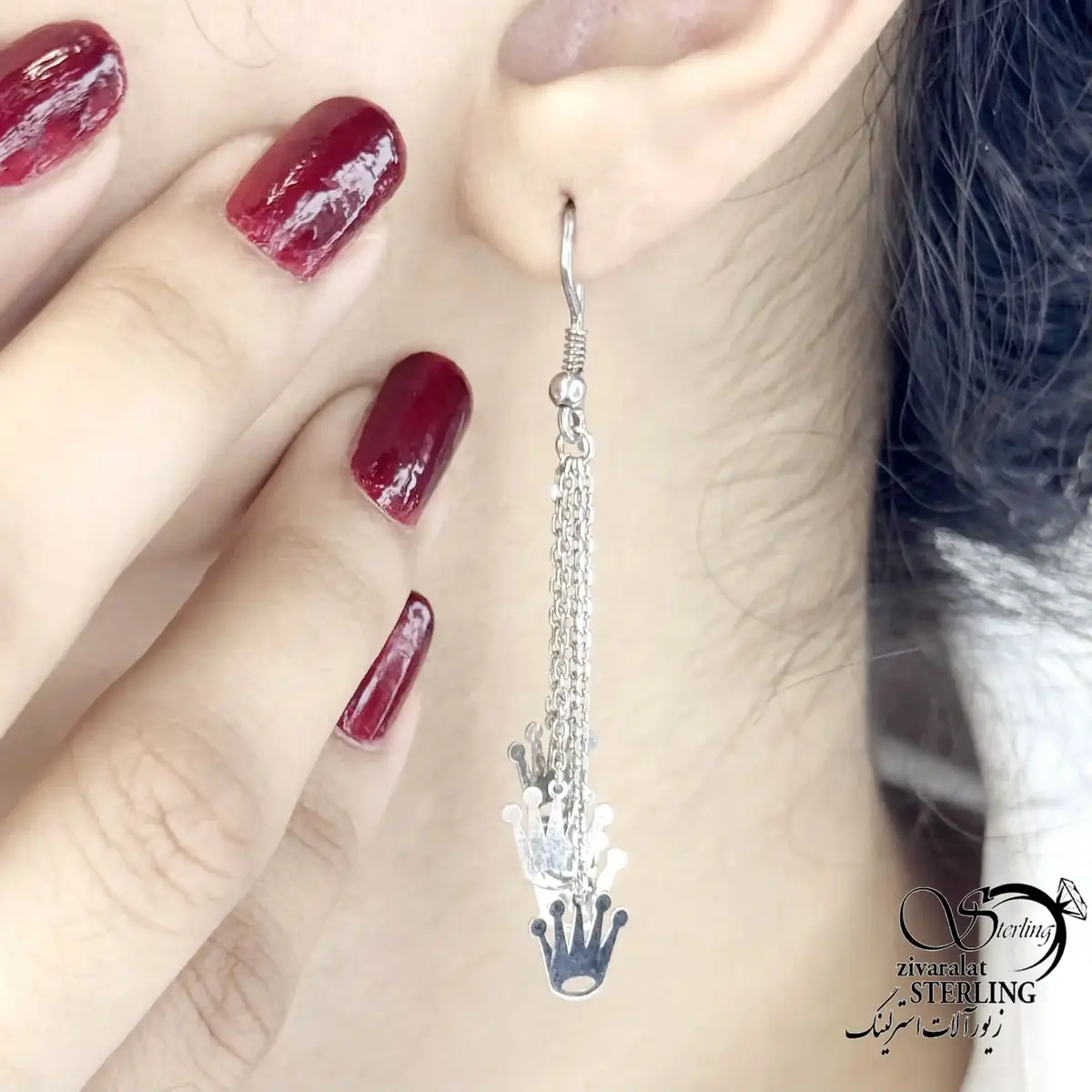 گوشواره نقره ایتالیا آویز تاج کد 20617