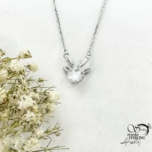 گردنبند نقره تک نگین طرح شاخ کد 20762