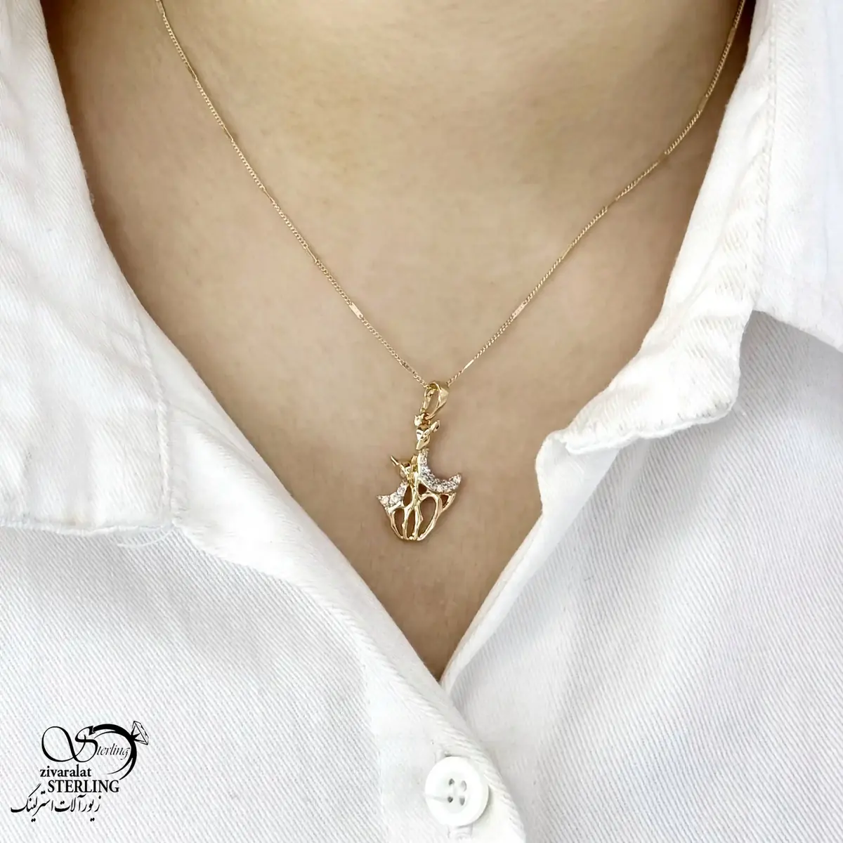 گردنبند ژوپینگ طرح آهو مشابه طلا کد 21009
