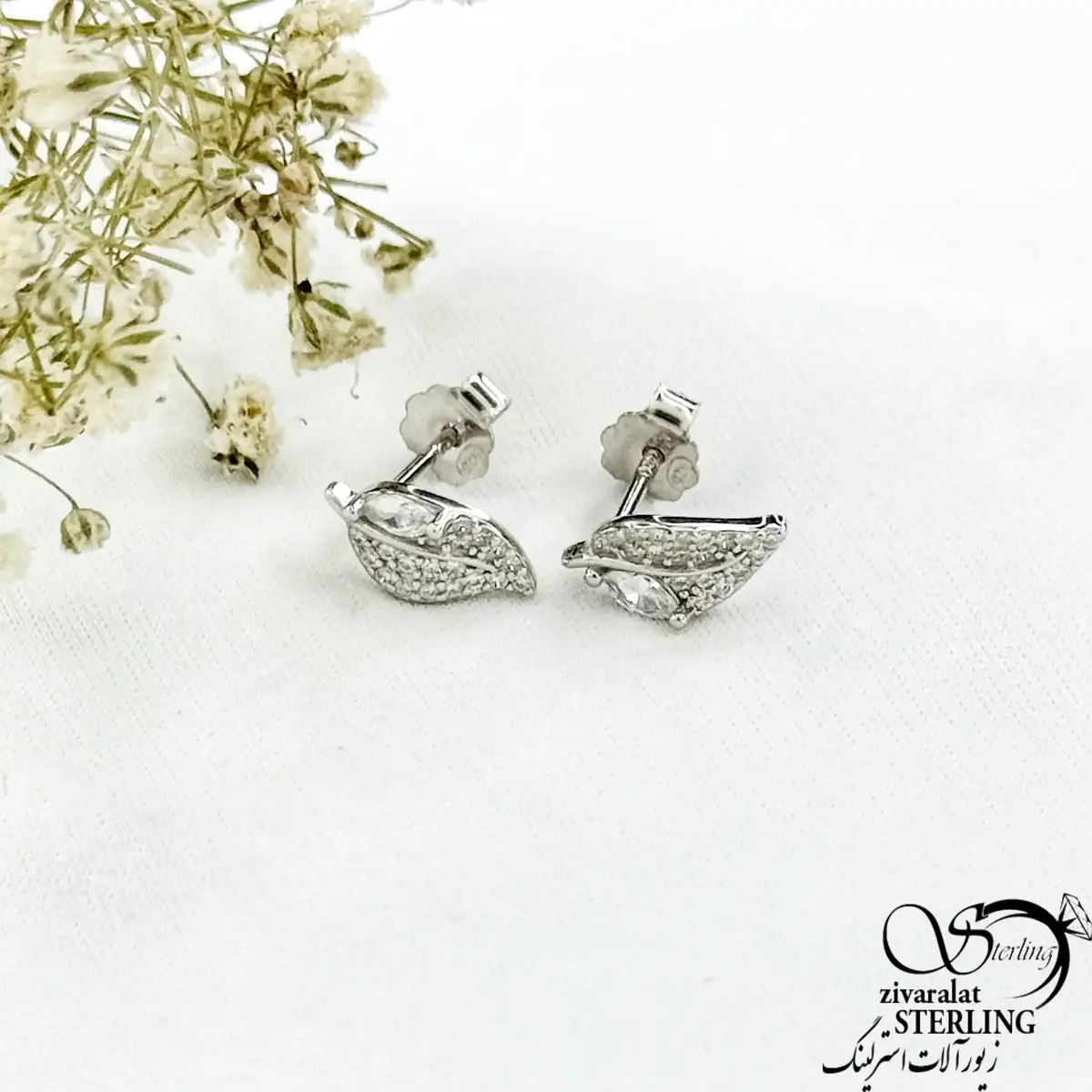 گوشواره نقره 925 عیار میخی طرح برگ کد 21155
