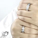 حلقه ست نقره کلاسیک طرح راه راه کد 21186 - Image 2