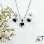 نیمست نقره قلب جواهری طرح یاقوت کبود کد 21243