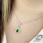 گردنبند نقره کارتیر با نگین طرح زمرد کد 21275 - Image 2