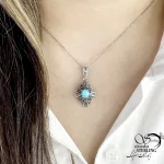 گردنبند سیاه قلم نقره 925 عیار سنگ فیروزه کد 21338 - Image 2