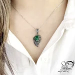 گردنبند نقره سیاه قلم سنگ عقیق سبز کد 21348 - Image 2