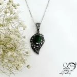 گردنبند نقره سیاه قلم سنگ عقیق سبز کد 21348