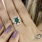 انگشتر نقره عقیق سبز طرح طلا کد 21361 - Image 2
