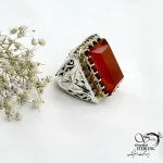 انگشتر نقره عقیق یمن تراش الماسی رکاب دست ساز فخرآبادی کد 21406 - Image 2