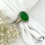 انگشتر نقره مردانه با سنگ عقیق سبز کد 21410