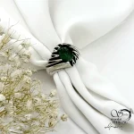 انگشتر نقره طرح خطی با سنگ زمرد کد 21441