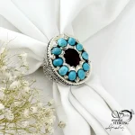 انگشتر نقره دست ساز سنگ فیروزه و یاقوت سرخ کد 21452 - Image 2