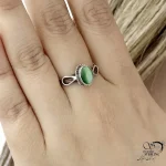 انگشتر نقره سنگ چشم گربه سبز 925 عیار کد 21457 - Image 2