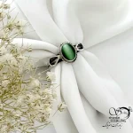 انگشتر نقره سنگ چشم گربه سبز 925 عیار کد 21457