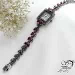 ساعت زنانه نقره 925 سیاه قلم با سنگ یاقوت سرخ کد 21484