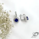 گوشواره کلیپسی نقره با سنگ طرح یاقوت کبود کد 21583