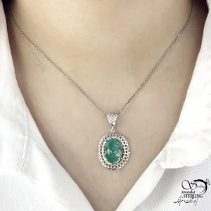 گردنبند نقره زنانه فیروزه سبز 925 عیار کد 21590